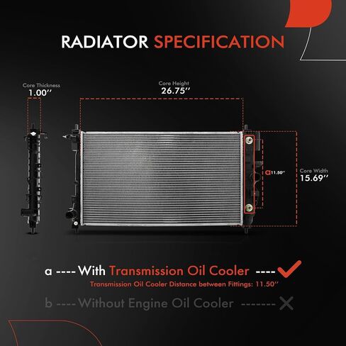 A-Premium Engine Coolant Radiator Assembly with Transmission Oil Cooler Compatible with Cadillac XTS 2013, XTS 2014-2019, 3.6L, Naturally Aspirated, Replace# 2747160 in Saudi Arabia