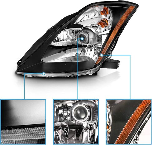 AmeriLite for 2003-2005 Nissan 350Z [Halogen Type] Black OE Replacement Projector Headlights Pair - Driver and Passenger Side in Saudi Arabia