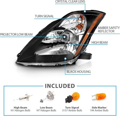 AmeriLite for 2003-2005 Nissan 350Z [Halogen Type] Black OE Replacement Projector Headlights Pair - Driver and Passenger Side in Saudi Arabia