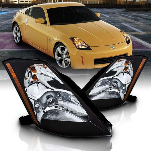 AmeriLite for 2003-2005 Nissan 350Z [Halogen Type] Black OE Replacement Projector Headlights Pair - Driver and Passenger Side in Saudi Arabia