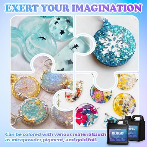 YOBTOP 1000g UV Resin, Upgraded UV Resin Kit with Fast Curing Crystal Clear High Gloss Odourless Low Viscosity Hard Type UV Epoxy Resin for DIY Jewelry Making Casting and Coating Craft in Kuwait