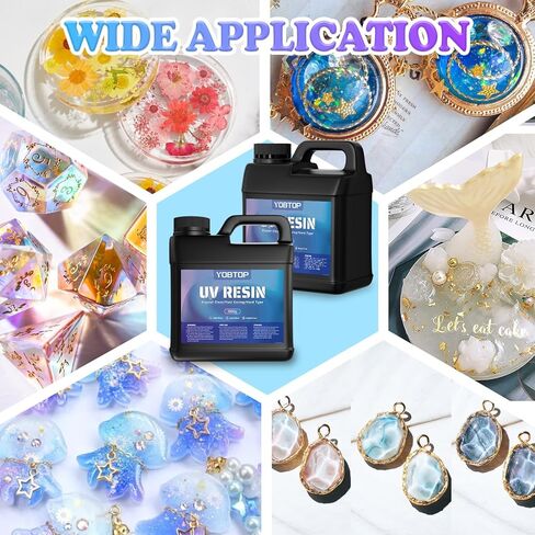 YOBTOP 1000g UV Resin, Upgraded UV Resin Kit with Fast Curing Crystal Clear High Gloss Odourless Low Viscosity Hard Type UV Epoxy Resin for DIY Jewelry Making Casting and Coating Craft in Kuwait