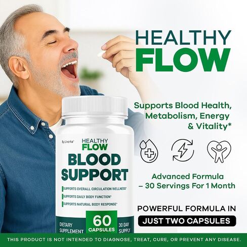 Healthy Flow Blood Support - HealthyFlow Support Supplement Capsules Daily Premium Advanced Formula Pills - Maximum Strength, Vitamins for Overall Health & Wellness, 60 Capsules for 1 Month in Saudi Arabia