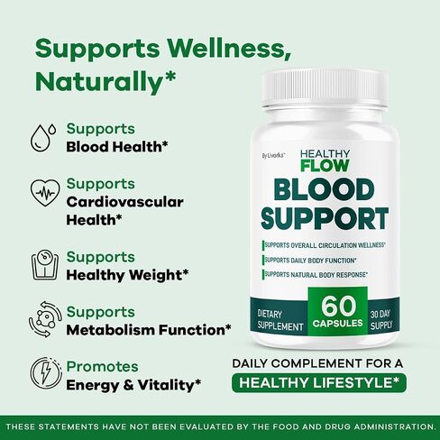Healthy Flow Blood Support - HealthyFlow Support Supplement Capsules Daily Premium Advanced Formula Pills - Maximum Strength, Vitamins for Overall Health & Wellness, 60 Capsules for 1 Month in Saudi Arabia