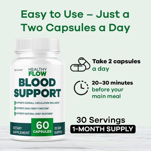 Healthy Flow Blood Support - HealthyFlow Support Supplement Capsules Daily Premium Advanced Formula Pills - Maximum Strength, Vitamins for Overall Health & Wellness, 60 Capsules for 1 Month in Saudi Arabia