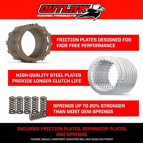 Outlaw Racing ORC129 Complete Clutch Kit - Includes Springs Steel & Fiber Plates - Compatible with Honda CRF250R 2004-2007 in Saudi Arabia