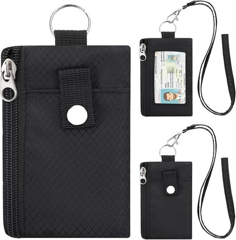 Minimalist Small Wallet with ID Window Lanyards, RFID Blocking for Women Credit Card Holder Pocket Slim Zippered, Water Resistant Travel Neck Wallet -Black in Saudi Arabia