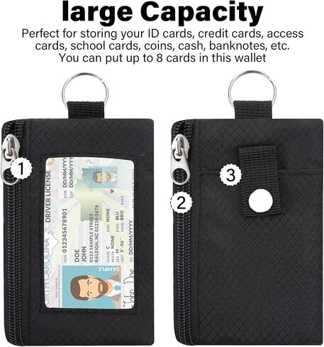 Minimalist Small Wallet with ID Window Lanyards, RFID Blocking for Women Credit Card Holder Pocket Slim Zippered, Water Resistant Travel Neck Wallet -Black in Saudi Arabia