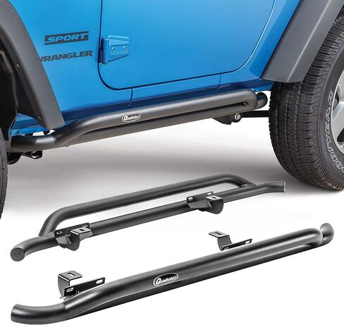 Quadratec QRC Rocker Guards, Pair of 2 - Fits Jeep Wrangler YJ, TJ, JK 1987-2018 - Solid Welded Steel - Black Powder Coated Finish - Aggressive Offroad Appearance - Side Step Running Boards (87-06) in Saudi Arabia