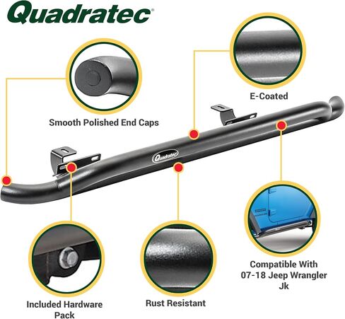 Quadratec QRC Rocker Guards, Pair of 2 - Fits Jeep Wrangler YJ, TJ, JK 1987-2018 - Solid Welded Steel - Black Powder Coated Finish - Aggressive Offroad Appearance - Side Step Running Boards (87-06) in Saudi Arabia