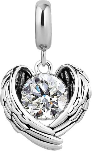 KunBead Guardian Angel Heart Wings Birthstone Dangle Birthday Charms Compatible with Pandora Charm Bracelet for Women in Saudi Arabia