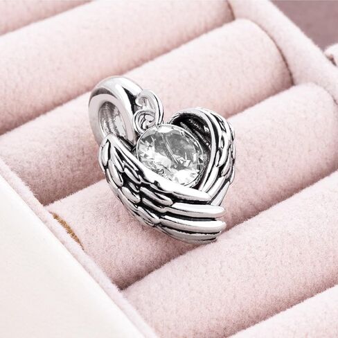 KunBead Guardian Angel Heart Wings Birthstone Dangle Birthday Charms Compatible with Pandora Charm Bracelet for Women in Saudi Arabia