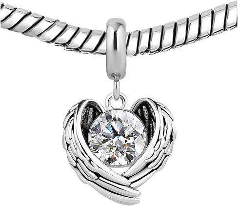 KunBead Guardian Angel Heart Wings Birthstone Dangle Birthday Charms Compatible with Pandora Charm Bracelet for Women in Saudi Arabia