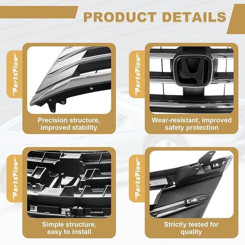 PartsFlow Front Bumper Grille Upper Mesh Grill Chrome For 2010 2011 Honda Accord Crosstour in Saudi Arabia