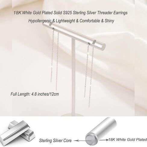 Sterling Silver Threader Chain Dangle Earrings,Versatile & Comfortable Hypoallergenic Silver Earrings Gold Plated 4.8 Inches in Saudi Arabia