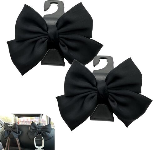 2 Pack Car Seat Headrest Hooks, Cute Bow Design Backseat Hook Storage Organizer for Purses, Handbags, Coats, Umbrellas, Cute Car Accessories for Women and Girls (White Leather) in Saudi Arabia