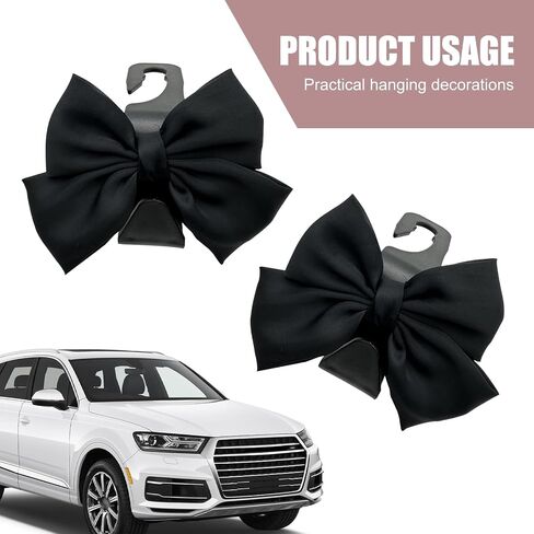 2 Pack Car Seat Headrest Hooks, Cute Bow Design Backseat Hook Storage Organizer for Purses, Handbags, Coats, Umbrellas, Cute Car Accessories for Women and Girls (White Leather) in Saudi Arabia