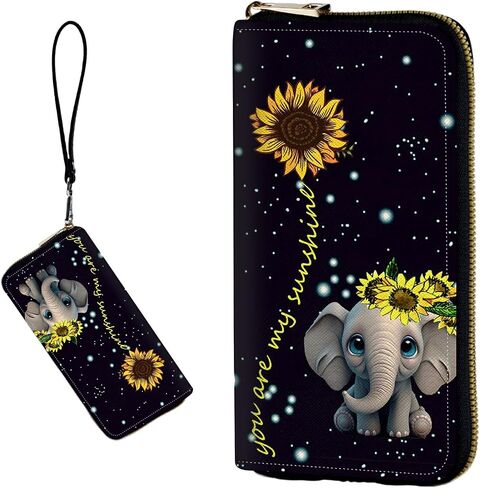 Women's RFID Blocking Wallet PU Leather Slim Bifold Wristlet Clutch with Large Capacity,16 Card Slots & Zipper Coin Purse Pocket Ladies Travel Purse Wristlet,Moonflower in Kuwait