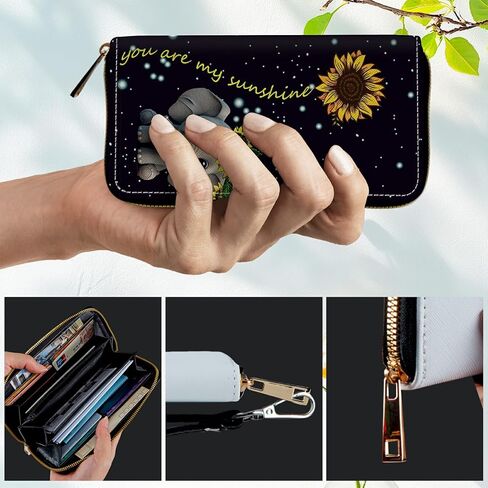 Women's RFID Blocking Wallet PU Leather Slim Bifold Wristlet Clutch with Large Capacity,16 Card Slots & Zipper Coin Purse Pocket Ladies Travel Purse Wristlet,Moonflower in Kuwait