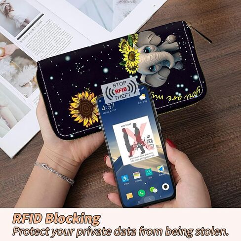 Women's RFID Blocking Wallet PU Leather Slim Bifold Wristlet Clutch with Large Capacity,16 Card Slots & Zipper Coin Purse Pocket Ladies Travel Purse Wristlet,Moonflower in Kuwait