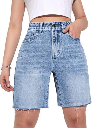 WDIRARA Women's Plus Size Denim Shorts High Waisted Frayed Hem Jean Shorts in Saudi Arabia