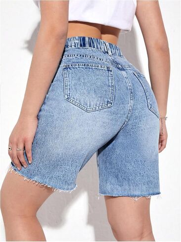 WDIRARA Women's Plus Size Denim Shorts High Waisted Frayed Hem Jean Shorts in Saudi Arabia