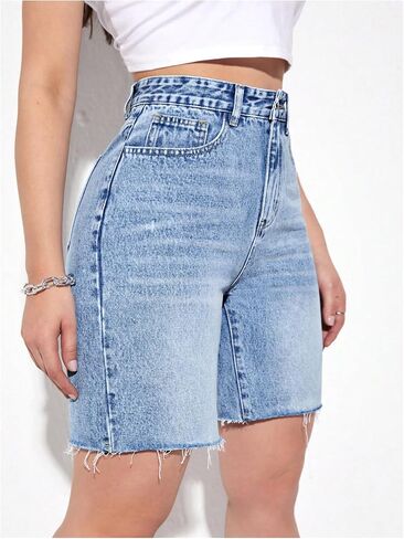 WDIRARA Women's Plus Size Denim Shorts High Waisted Frayed Hem Jean Shorts in Saudi Arabia