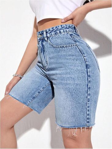 WDIRARA Women's Plus Size Denim Shorts High Waisted Frayed Hem Jean Shorts in Saudi Arabia