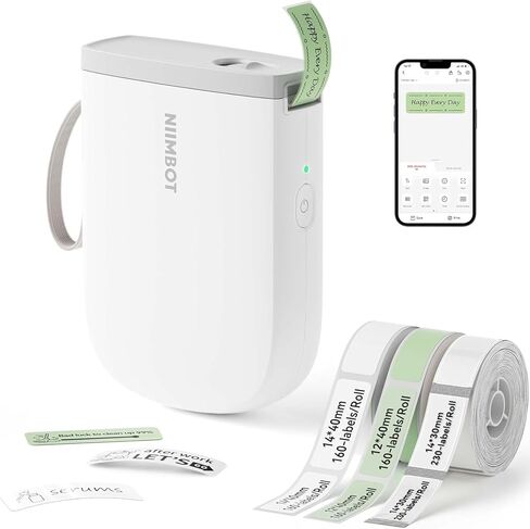 آلة صنع الملصقات NIIMBOT D11_H مع شريط، طابعة ملصقات بلوتوث 300 ديسيبل متوحد الخواص، طابعة حرارية محمولة، صانع ملصقات لتنظيم المنزل والمكتب والمدرسة، أبيض in Kuwait