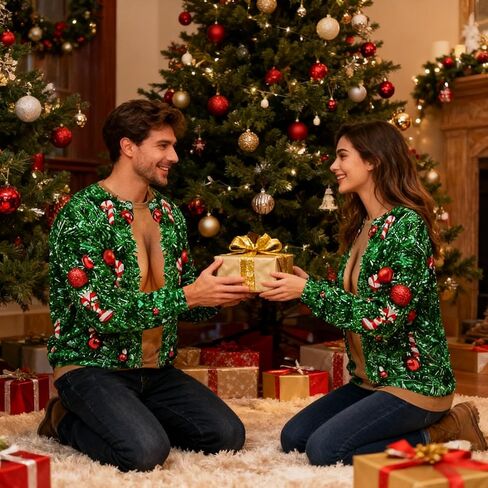 uideazone للجنسين سترة عيد الميلاد القبيحة ثلاثية الأبعاد مطبوعة مضحك Crewneck البلوز بلوزات للاحتفال حفلة عيد الميلاد in Kuwait