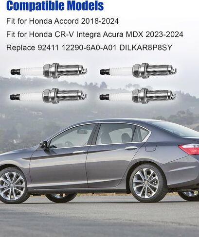 4 قطعة شمعات الإشعال إيريديوم مناسبة لهوندا أكورد CR-V سيفيك أكورا MDX RDX TLX 2018-2024 بعض الموديلات، استبدال 92411 12290-6A0-A01 DILKAR8P8SY in Saudi Arabia