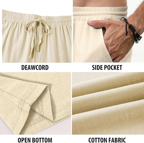 Men's Linen Casual Pants - Elastic Drawstring Waist, Loose Fit Straight Leg in Saudi Arabia