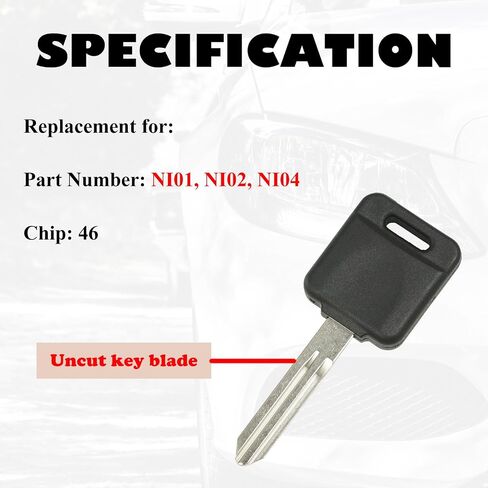 Uncut New Ignition Transponder Car Key Replacement Fits for Infiniti G20 I30 & I35 FX35 QX4 QX56 Nissan 350Z Altima Armada Maxima Quest Versa Xterra Chevy City Express Suzuki Equator 46 Chip in Saudi Arabia