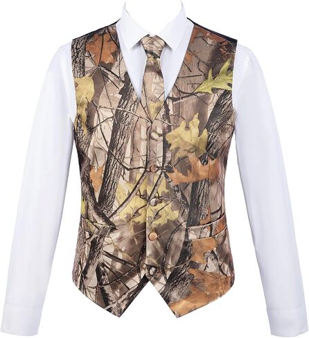 HBDesign Mens Slim Fit Big Tree Camo Vest Casual Outerwear Camouflage (Vest+Tie) in Saudi Arabia