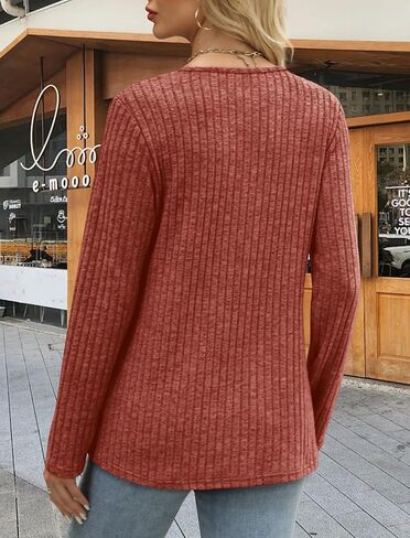 Sweaters for Women Long Sleeve Shirts V Neck Tops with Buttons Fall Fashion Outfits Winter Clothing 2025 in Saudi Arabia