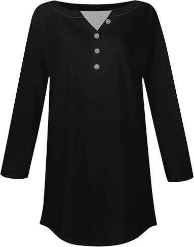 Henley Shirts for Women Fall Fashion 3/4 Length Sleeve Ladies Tops and Blouses Loose Fit Dressy Button Tunic Tops in Saudi Arabia