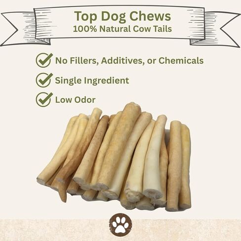 Top Dog Chews - Cow Tails (25 Pack), High-Protein Dog Treats, 100% Naturally Sourced Dog Chew from Free Range Grass-Fed Cattle, Beef Bull Puppy Treats in Kuwait
