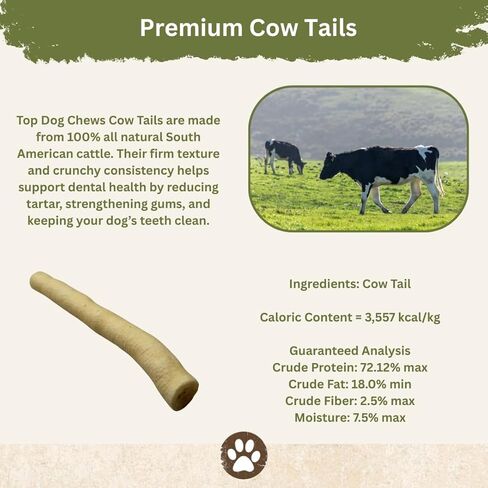 Top Dog Chews - Cow Tails (25 Pack), High-Protein Dog Treats, 100% Naturally Sourced Dog Chew from Free Range Grass-Fed Cattle, Beef Bull Puppy Treats in Kuwait