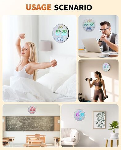 ساعة حائط رقمية كبيرة مقاس 12 بوصة، مؤقت تنازلي، منبه، مصباح LED كبير، 12 لون RGB، درجة حرارة لمكتب غرفة المعيشة، عيد الميلاد، هدية عيد ميلاد للأب الكبير (دائري) in Saudi Arabia