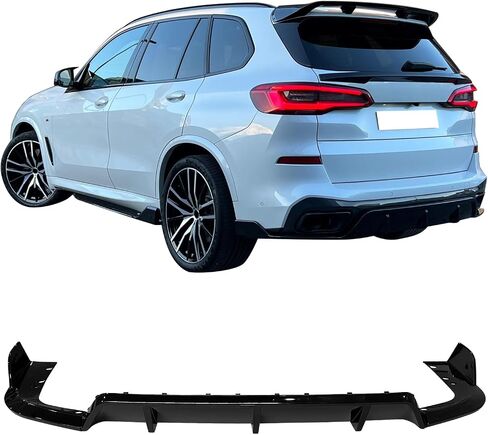 IKON MOTORSPORTS، ناشر خلفي متوافق مع 2019-2025 BMW G05 X5 M Sport فقط، مصد شفة المصد الخلفي، مئزر سفلي للناشر، واقي Canard 3 قطع، أسود لامع أسود برايمر in Kuwait