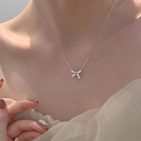 Bow Necklace Earrings Set for Women Bow Jewelry Set Rhinestone Pendant Necklace Gold Silver Earrings Christmas Gifts for Stocking Stuffers in Saudi Arabia