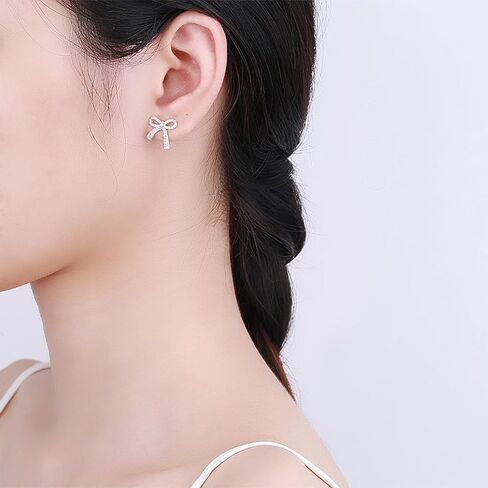Bow Necklace Earrings Set for Women Bow Jewelry Set Rhinestone Pendant Necklace Gold Silver Earrings Christmas Gifts for Stocking Stuffers in Saudi Arabia