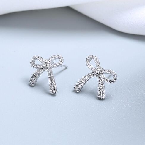 Bow Necklace Earrings Set for Women Bow Jewelry Set Rhinestone Pendant Necklace Gold Silver Earrings Christmas Gifts for Stocking Stuffers in Saudi Arabia