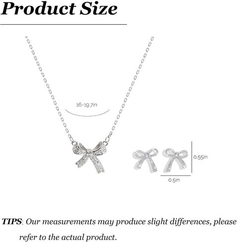 Bow Necklace Earrings Set for Women Bow Jewelry Set Rhinestone Pendant Necklace Gold Silver Earrings Christmas Gifts for Stocking Stuffers in Saudi Arabia