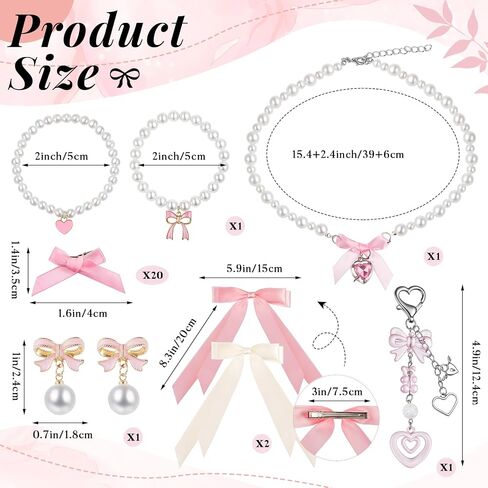 26pcs Coquette Pink Jewelry Set for Women Pearl Choker Necklace Layered Bracelet Bows Earrings Pink Hair Bow Y2k Keychains Coquette Accessories Gift for Christmas Birthday Wedding Party in Saudi Arabia
