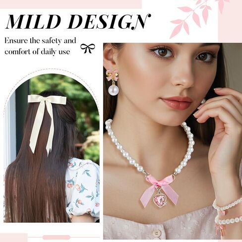 26pcs Coquette Pink Jewelry Set for Women Pearl Choker Necklace Layered Bracelet Bows Earrings Pink Hair Bow Y2k Keychains Coquette Accessories Gift for Christmas Birthday Wedding Party in Saudi Arabia