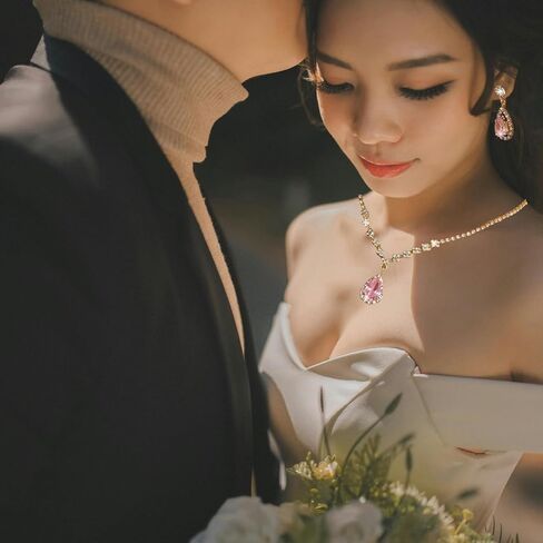 Rhinestone Zircon Necklace Earring Set for Women Vintage Crystal Teardrop Dangle Earring Necklace Statement Colourful Gemstone Necklace Earring Set Wedding Party Bride Bridesmaid Fashion Jewellery in Saudi Arabia