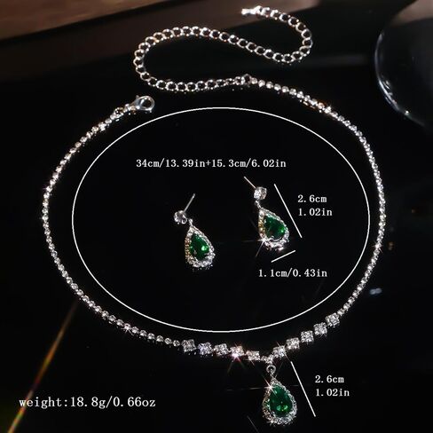 Rhinestone Zircon Necklace Earring Set for Women Vintage Crystal Teardrop Dangle Earring Necklace Statement Colourful Gemstone Necklace Earring Set Wedding Party Bride Bridesmaid Fashion Jewellery in Saudi Arabia