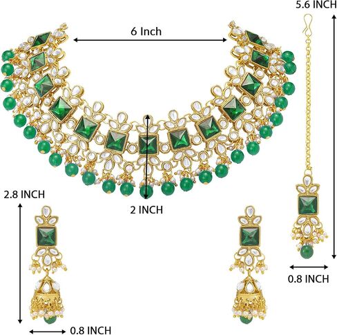 Aheli Traditional Crystal Choker Necklace Earring Maang Tikka Jewellery Set Gift for Women in Saudi Arabia
