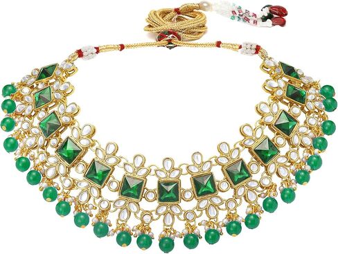 Aheli Traditional Crystal Choker Necklace Earring Maang Tikka Jewellery Set Gift for Women in Saudi Arabia
